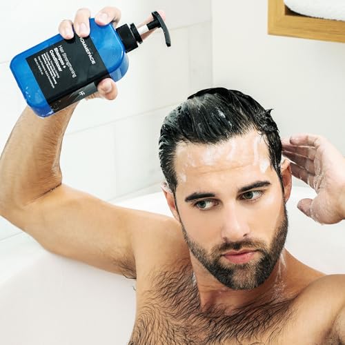 HOMMEFACE Men¡¯s Triple Action Shower Kit - 2 Piece Set with 2-in-1 Hair Strengthening Shampoo + Conditioner & Body Wash with Pump - Korean Skincare Technology for Body Acne and Scalp Health