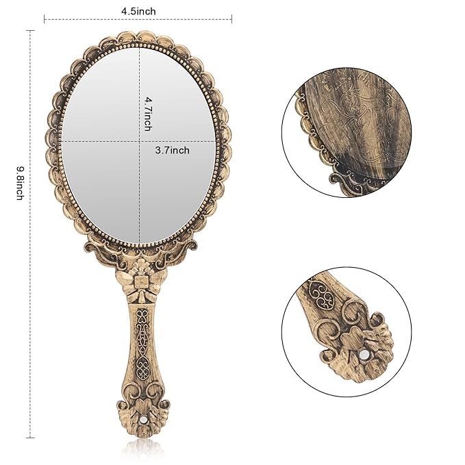 Vintage Handheld Makeup Mirror Brass Gold Floral Design - 48 Pcs