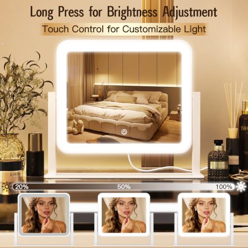 12x14 Inch Lighted Vanity Makeup Mirror with Touch Control - White / 12 L x 14 W
