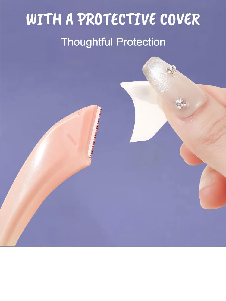 Pink Eyebrow Trimmer Set, 2 Pcs Crescent Shaped Eyebrow Trimmer and 1 Pc Scissors, Novice Eyebrow Scraper