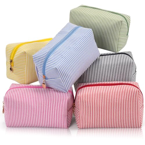 Colorful Stripe Makeup Bag Set for Women - 6PCS Travel Cosmetic Pouches