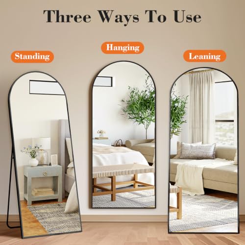 Black Arched Full Length Floor Mirror 64x21 Inches Stand & Wall Mount