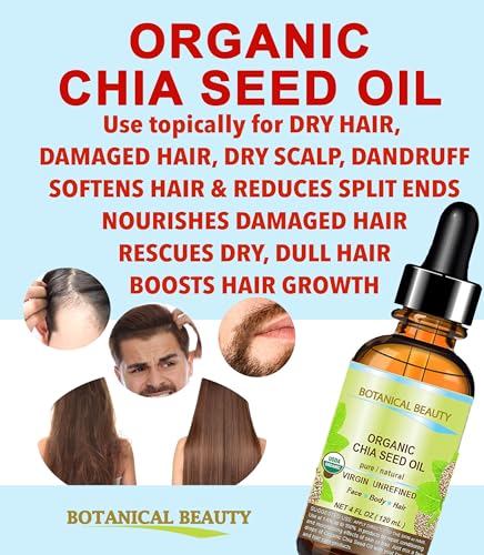 Organic Chia Seed Oil 4 Fl Oz - Virgin Cold-Pressed Face, Skin, Hair Moisturizer