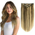 GEELOOK Clip-in Hair Extensions Remy Human Hair 18 Inch 70g #4/27 Chocolate Brown Light Blonde