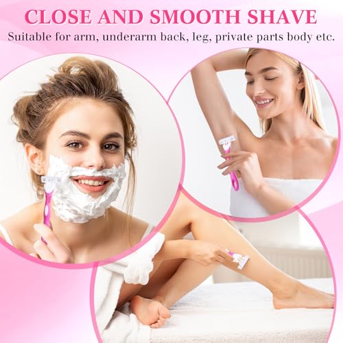 48 Women's Disposable Razor Blades Bulk - 3 Blade Safety Razors for Face & Body - Pink & White - Variation of THIS listing