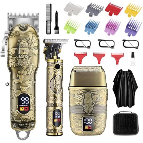 Soonsell Professional Hair Clippers for Men Cordless£¬ Mens Clippers and Grooming Set£¬Electric Shavers, Clippers and T-Blade Trimmers Set£¬Hair Cutting Kit LCD Display£¨Bronze