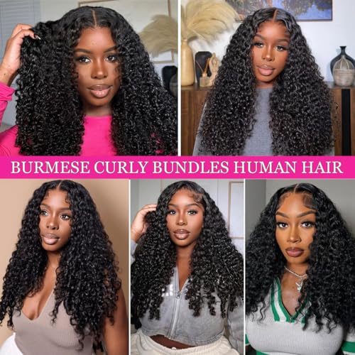 Natural Color Burmese Curly Human Hair Bundles 16 Inch Water Wave Textured Spiral Curls for Black Women
