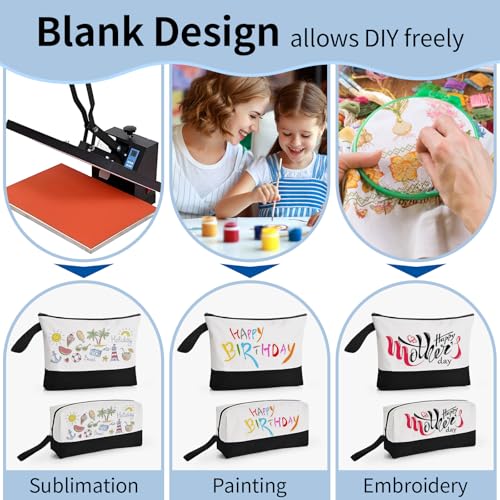 20 Pack Canvas Makeup Bags with Bottom - DIY Friendly Cosmetic Organizer Set - Black & L