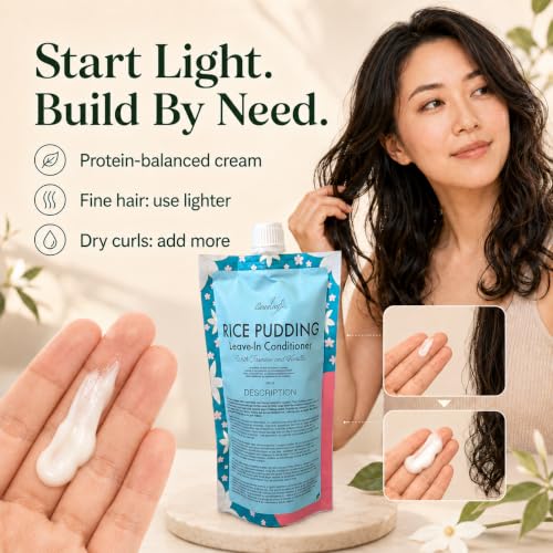 Ecoslay Rice Pudding Leave-In Conditioner 8oz for Curly & Damaged Hair - Moisturizer & Detangler - Natural Nourishing Hair Treatment