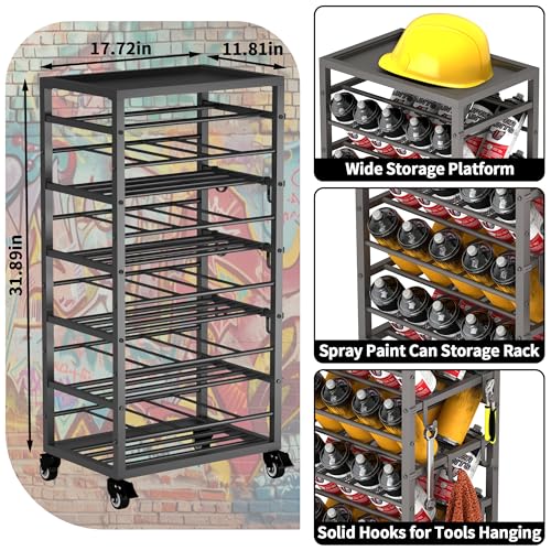 50 Can Spray Paint Rack Organizer - Metal Rolling Storage Cart for Garage & Workshop