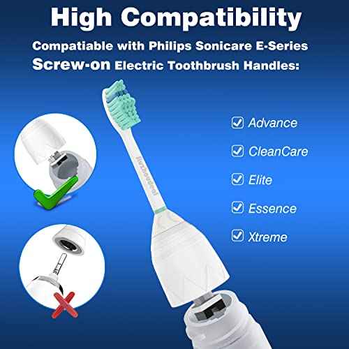 Toothbrush Replacement Heads for Philips Sonicare E-Series, Essence, Elite, Advance, CleanCare Screw-on Electric Toothbrush Heads HX7022/66, 6 Pack