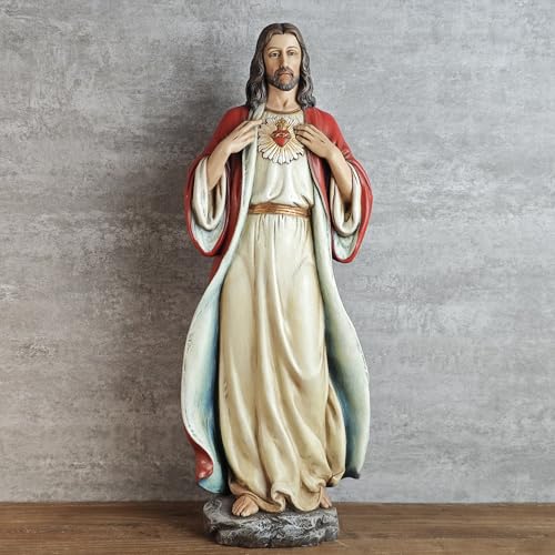 Full Color Sacred Heart of Jesus Statue - 16.7 Inch Religious Sculpture for Home & Worship