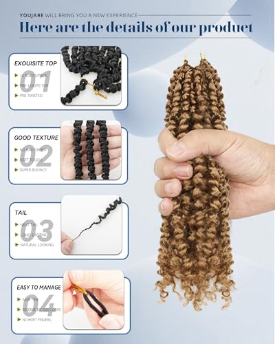 Youjare 10-Inch Pre-Looped Passion Twist Crochet Hair Extensions 27# Pack of 8
