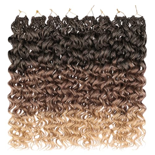 Leeven Gogo Curl Crochet Hair 18 Inch 8 Packs - Ombre Brown to Honey Blonde, Short Water Wave Synthetic Hair with Variation #1B/30/27