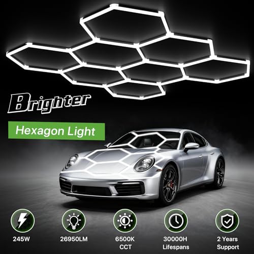Glitgate 8-Grid Hex LED Panel Lights 245W 26950LM Daylight 6500K Garage Workshop