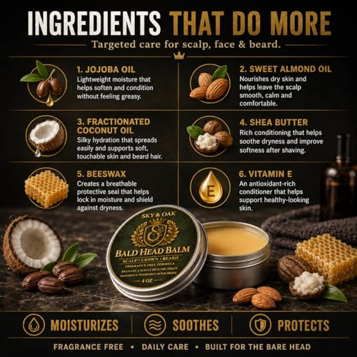 Bald Head Balm for Men 4 oz - Fragrance-Free Scalp & Face Moisturizer