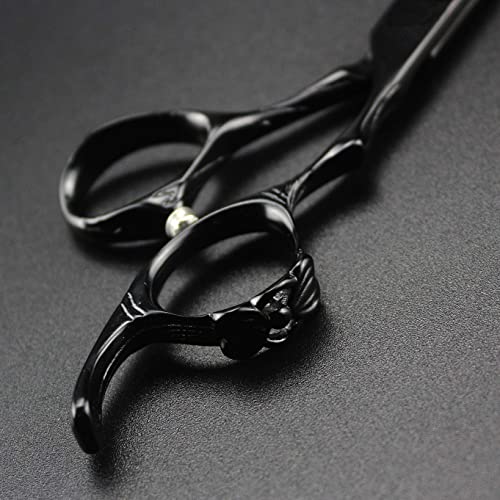 Black 6-Inch Hand Sharpened Hair Cutting Shears Set with Case - Professional Barber Tool - C-Black