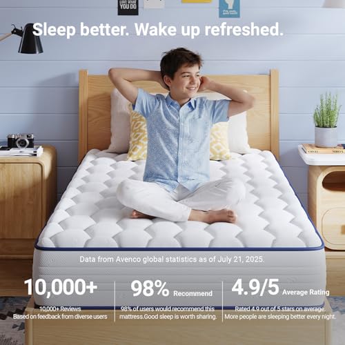 Avenco 6 Inch Twin Hybrid Mattress with Innerspring & Foam Support, Breathable Cover