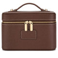 Brown Coffee Leather Makeup Bag Travel Toiletry Organizer with Removable Waterproof Divider