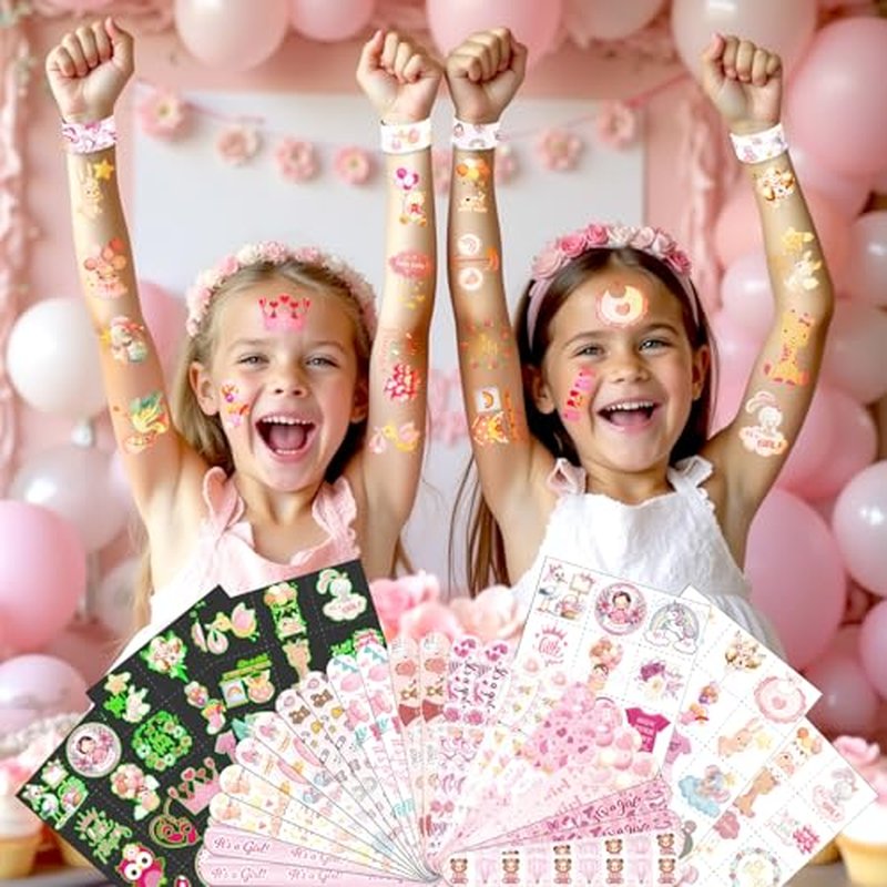 96 PCS It¡¯s a Girl Baby Shower Favors Set ? 72 Pre-Cut Temporary Tattoos & 24 Slap Bracelets, Perfect for Gender Reveal Parties & Newborn Celebrations