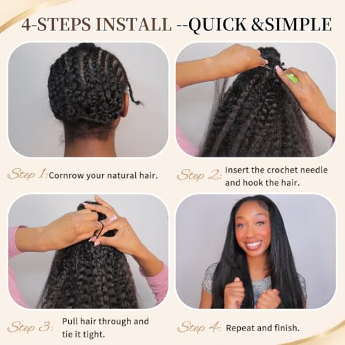 BIAGT Kinky Straight Crochet Human Hair 20 Inch 50g Pre-Fluffed, Tangle-Free Natural Yaki Texture
