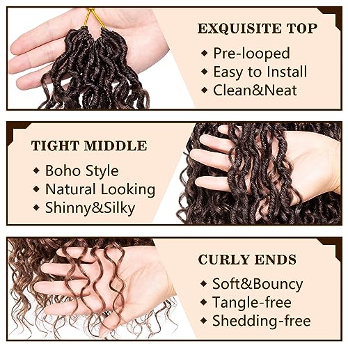 30 Inch Brown Goddess Faux Locs Crochet Hair - Boho Curly Locs, 8 Packs, Variation T30#
