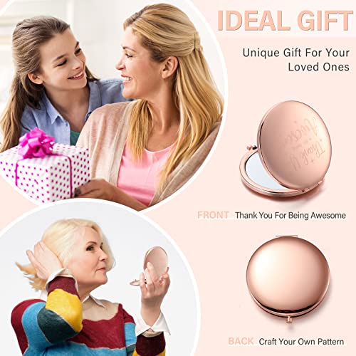 Roowest 12 Pcs Inspirational Compact Mirror Christmas Small Gifts for Mom Women Bulk Double Sided Travel Thank You for Being Awesome Makeup Magnifying Pocket Mirror for Purse(Rose Gold)