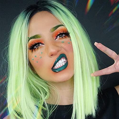 Neon Green Bob Wig for Women - 14 Inch Synthetic Lace Front Style with Ombre Option