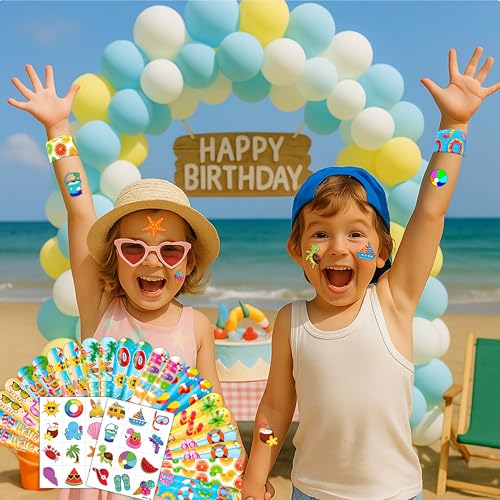48PCS Beach Party Favors ? 24PCS Temporary Pre - cut Tattoos & 24PCS Slap Bracelets ? Summer & Ocean-Themed Birthday Supplies, Baby Shower Gifts, Classroom Rewards & Party Decor for Kids