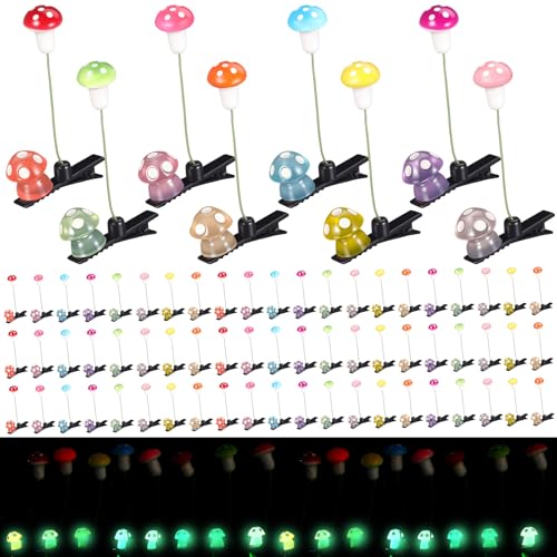 Glow Rave Mushroom Hair Clips Set - 100 Colorful Festival Hairpins with Variation 100 / Mushroom