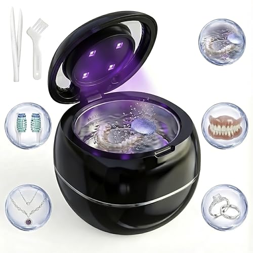 Ultrasonic Retainer Cleaner Machine Black 42KHZ Dental Jewelry 180ML
