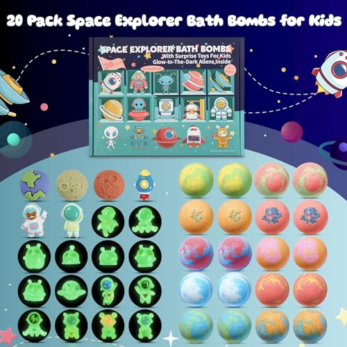 Kids Space Bath Bombs with Glow-in-The-Dark Alien Toys - 20 Pack