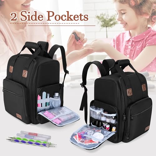 BAFASO Nail Polish Organizer Backpack Holds 105 Bottles (15ml - 0.5fl.oz) and a Nail Lamp, Nail Polish Backpack with 3 Removable Pouches and Multiple Tools Storage Pockets (Patented), Black