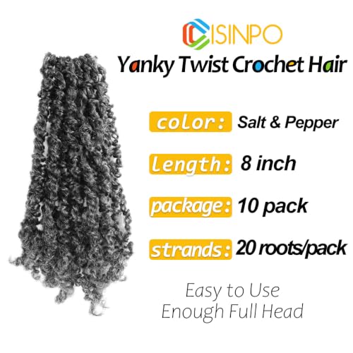 8 Inch Salt and Pepper Micro Twist Crochet Hair Extensions - 10 Packs, Pre-Twisted for Black Women