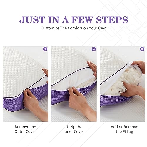 Queen Adjustable Memory Foam Pillow Set - 2 Pack with Removable Cover, Cooling & Support
