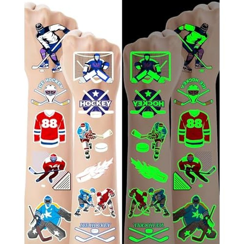 164 Pieces Luminous Ice Hockey Temporary Tattoos, Glow in The Dark Ice Hockey Themed Tattoos Stickers Party Favors for Hockey Party Decorations Supplies