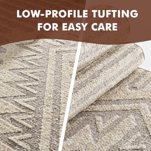 Engiw Beige 8x10 Area Rug - Textured Boho Tufted Rug for Living Room & Bedroom