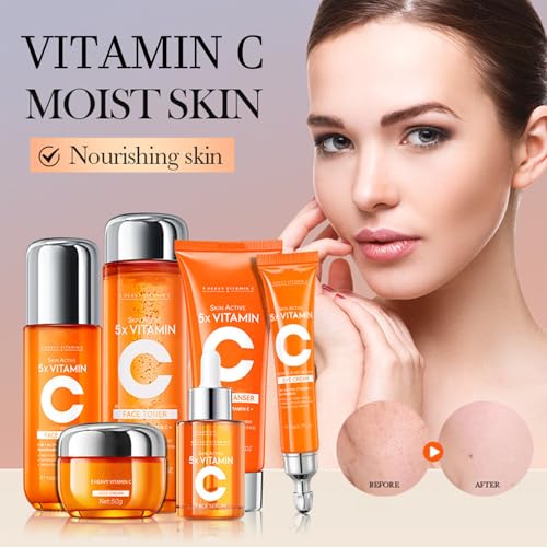 Skin Care Set Kit Vitamin C Korean Skincare Set Skin Care for Kids Includes Toner, Serum,Cleanser Gift Set for Women Teens Girls (6pcs Full Size Set)