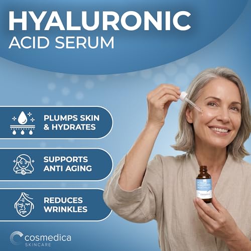 Cosmedica Hyaluronic Acid Serum with Vitamin B5 – 2 oz Hydrating Face Serum, Paraben-Free, Lightweight for All Skin Types, Daily Use