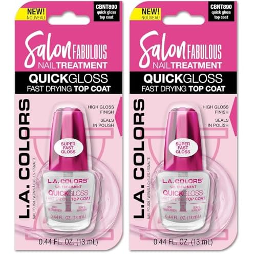 L.A. COLORS Salon Fabulous Nail Treatments, Quick Gloss Fast Drying Top Coat CBNT890 (Pack of 2)