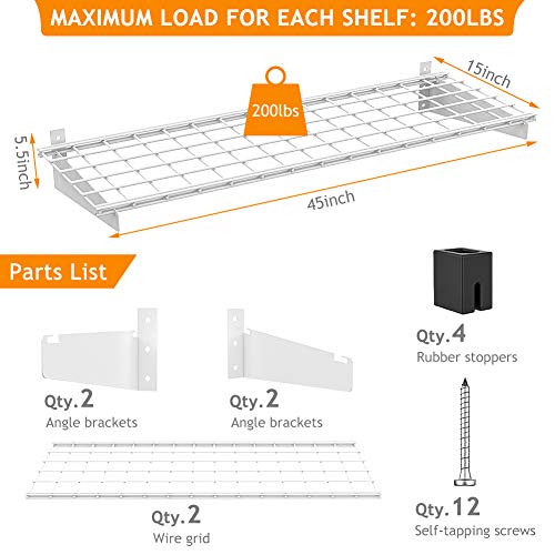 Garage Wall Mount Shelves 15x45 White Heavy Duty Storage Shelving Set