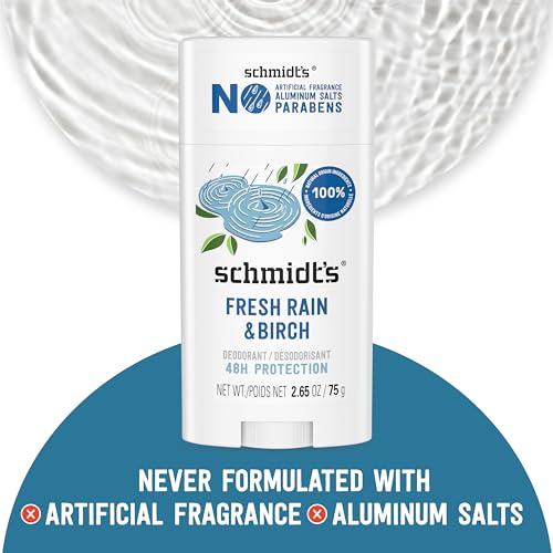 Vegan Aluminum-Free Deodorant for Women and Men - Fresh Rain & Birch, 2.65 oz Pack of 4