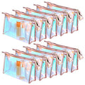 10 Pcs Iridescent Makeup Bag Clear Holographic Makeup Bag Bulk Portable Waterproof PVC Zipper Toiletry Travel Makeup Bags for Women Mother's Day Bride Bridesmaids Gifts Pink