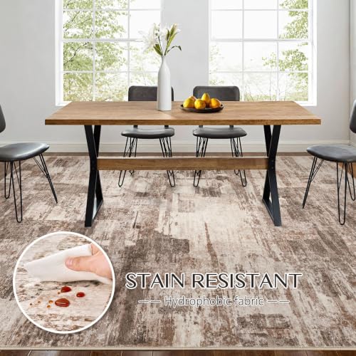 Brown 8x10 Washable Abstract Area Rug for Living Room with Non-Slip Backing