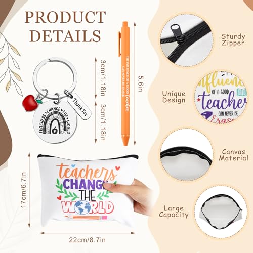 Pickmesh 24oz Teacher Gift Set - White Inspirational Straw Cup, Makeup Bag, Keychain, Ballpoint Pens
