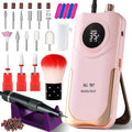 Pink Cordless Professional Nail Drill Kit 35000RPM with LCD Display & 14 Bits