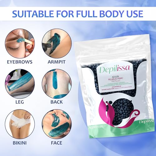Blue Hard Wax Beads 14.1 oz ? Stripless Brazilian Wax Beads for Sensitive Skin ? Gentle Chamomile Formula for Face, Underarms, Bikini & Full Body Hair Removal ? Made in Italy