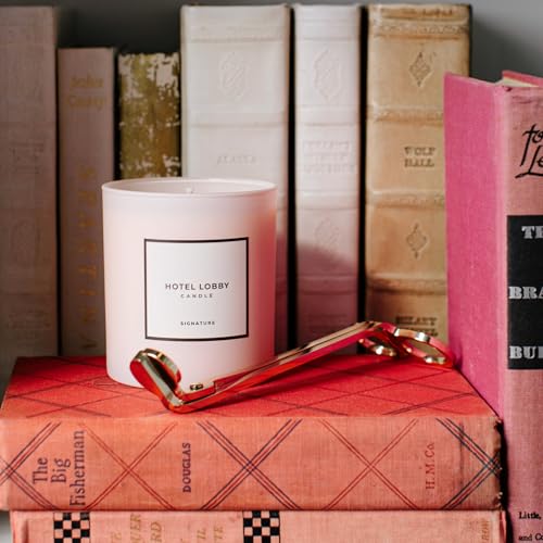 Signature Hotel Lobby Soy Candle - Luxury Hand-Poured 9.75oz with Amber Cedar Musk, 65-Hour Burn, Reusable Vessel