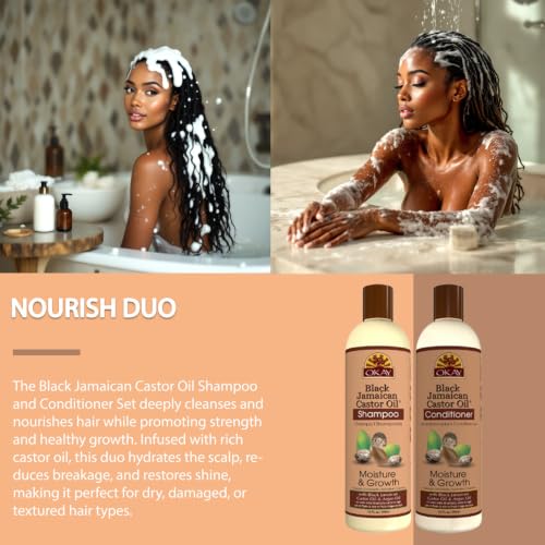 Black Jamaican Castor Oil Hair Growth Shampoo & Conditioner Set - Moisturizing & Strengthening, Sulfate-Free, Paraben-Free, 12 oz