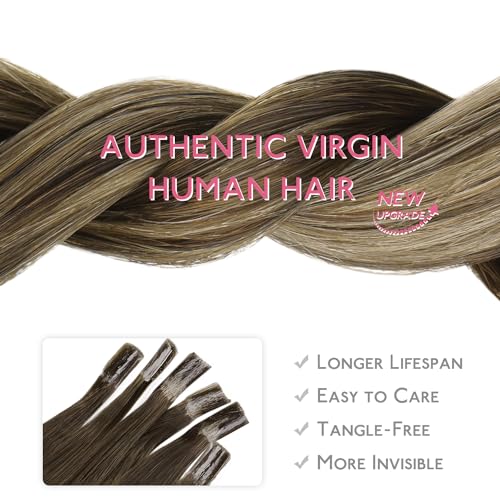 WENNALIFE 14 Inch Balayage Chocolate Brown to Caramel Blonde U Tip Human Hair Extensions 50g